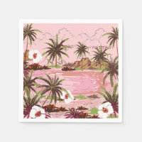Plantas Tropicais de palmeiras de ilha e mar rosa