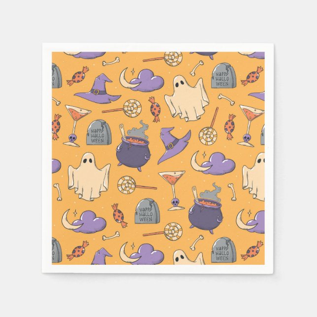 Guardanapo De Papel Playful Halloween Ghosts and Witches Patterno (Frente)