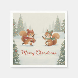 Guardanapo De Papel Playful Squirrels in Christmas Winter Forest