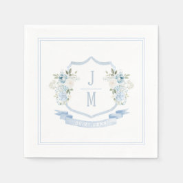 Guardanapo De Papel Pó Floral Azul Claro Monograma de Casamento Francê
