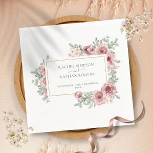 Guardanapo De Papel Pó Floral Rosa Elegante Moldura Dourada