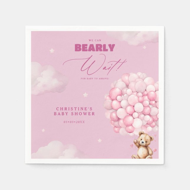 Guardanapo De Papel Podemos Esperar Uma Garota Rosa Chá de fraldas Nap (Frente)