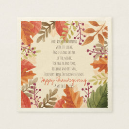 Guardanapo De Papel Poema de Ação de Graças. Feliz Ação de Graças. Per