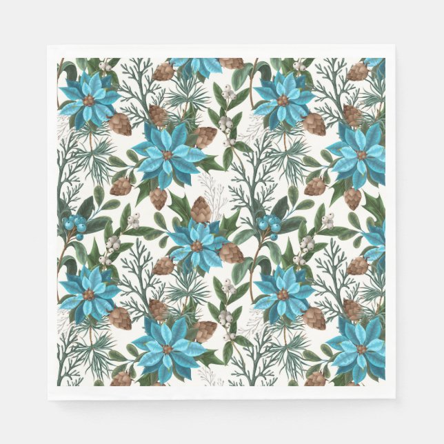 Guardanapo De Papel Poinsétia Azul e Pinheiro (Frente)