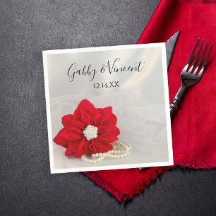 Guardanapo De Papel Poinsétia vermelha e casamento no inverno das