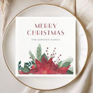 Guardanapo De Papel Poinsétia Vermelha Elegante Feliz Natal