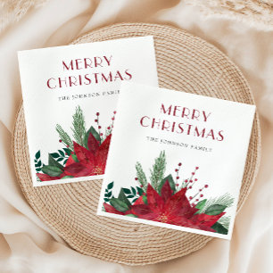 Guardanapo De Papel Poinsétia Vermelha Elegante Feliz Natal
