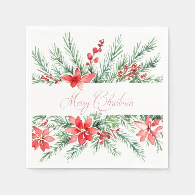Guardanapo De Papel Poinsettia aquosa e verde (Frente)
