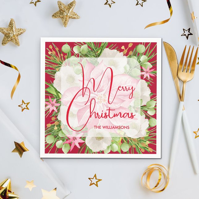 Guardanapo De Papel Poinsettia Feliz Natal (Poinsettia Merry Christmas Napkins)