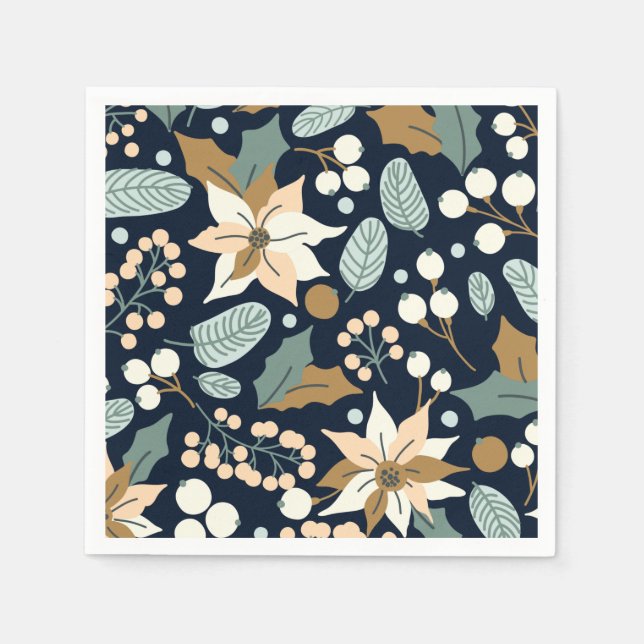 Guardanapo De Papel Poinsettia negro de fundo férias de inverno (Frente)