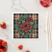 Poinsettia Xadrez Grunge Art Decoupage