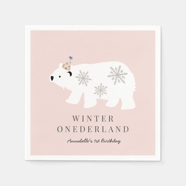 Guardanapo De Papel Polar Bear Winter Onederland primeiro aniversario  (Frente)