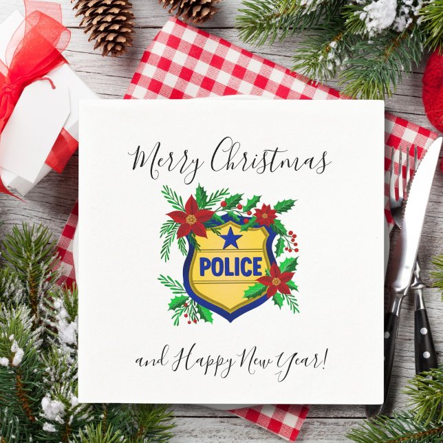 Guardanapo De Papel Police Merry Christmas & Happy New Year Shield (Criador carregado)