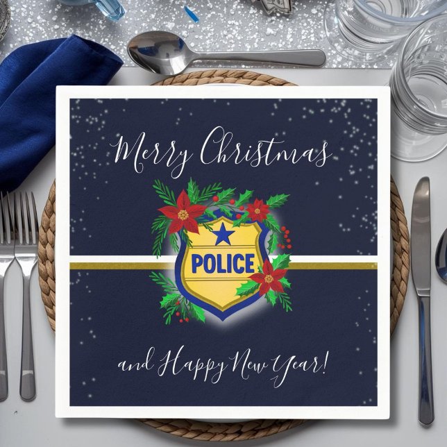Guardanapo De Papel Police Shield Merry Christmas & Happy New Year (Criador carregado)