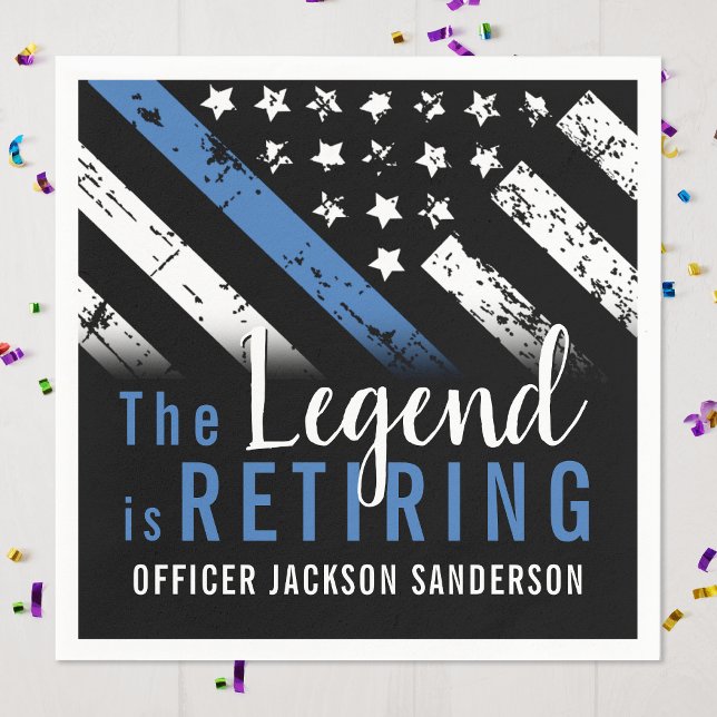 Guardanapo De Papel Polícia de Sinalizador da Linha Azul de Reforma da (Police Officer Law Enforcement Retirement Party Napkins)