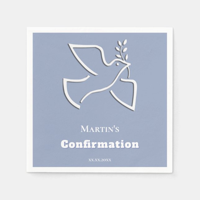 Guardanapo De Papel pomba branca fundo azul Confirmação  (Frente)
