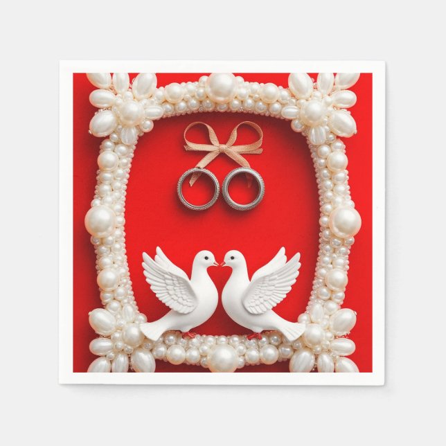Guardanapo De Papel Pombas Brancas com Alianças de Casamento (Frente)