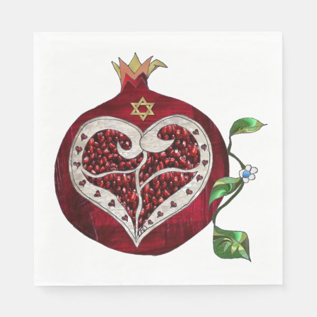 Guardanapo De Papel Pomegranate Heart Hanukkah Rosh Hashanah Napkins (Frente)
