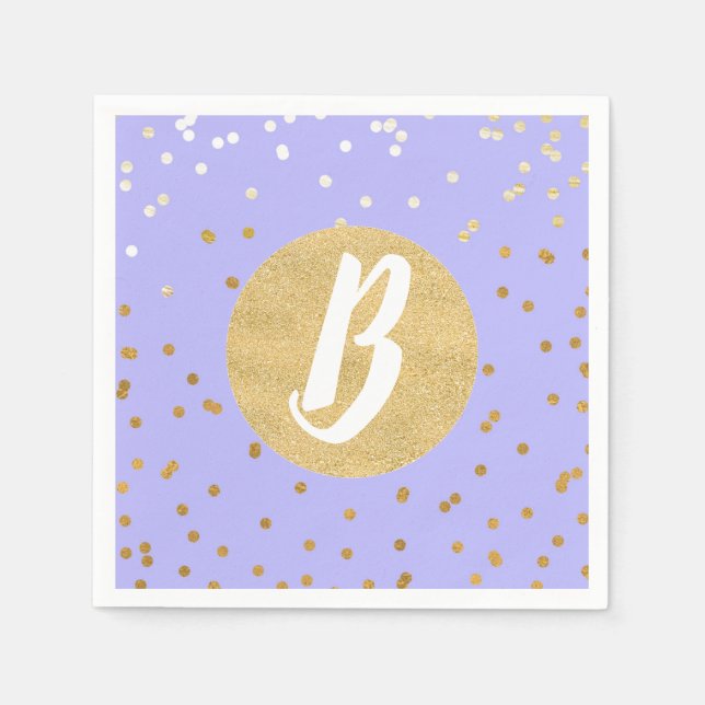 Guardanapo De Papel Pontos de Confetes Roxo e Dourado Monograma Modern (Frente)