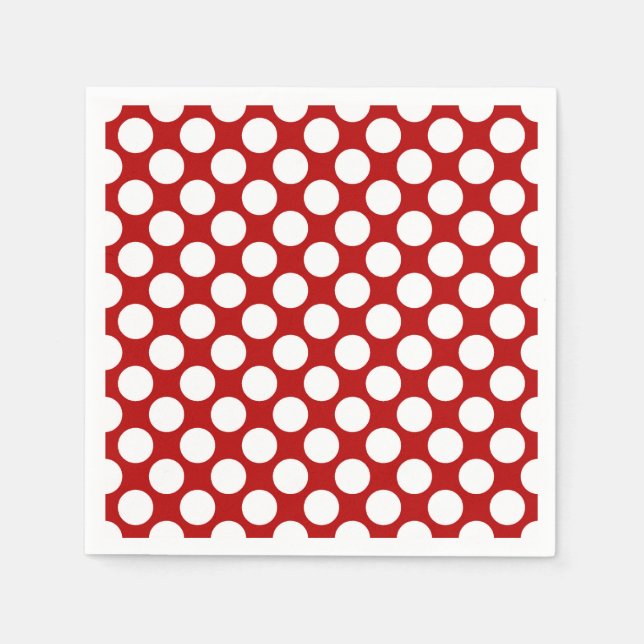 Guardanapo De Papel Pontos grandes retrô - branco e vermelho (Frente)