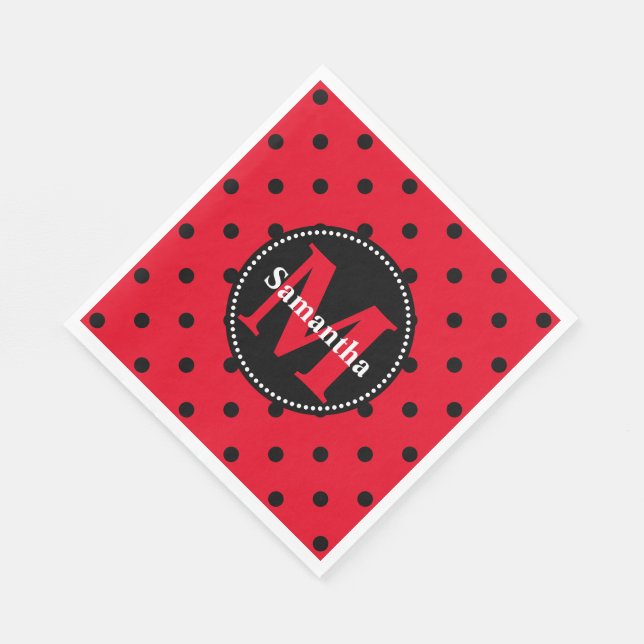 Guardanapo De Papel Pontos Polka em Vermelho e Preto Personalizados (Quina)
