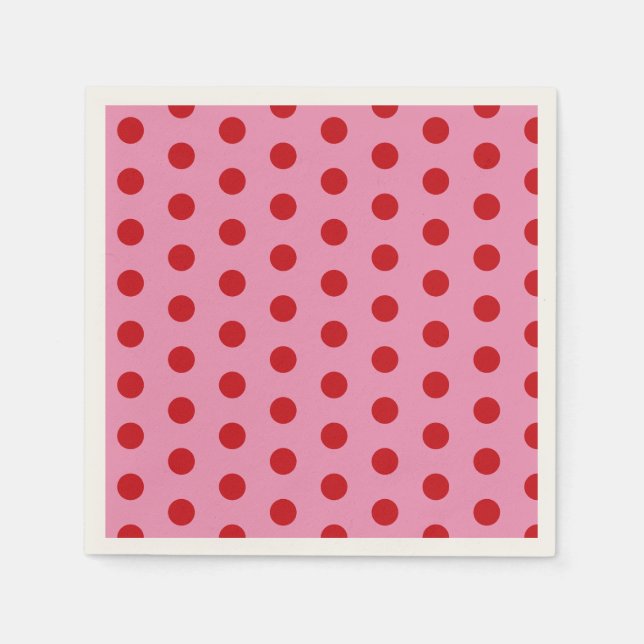 Guardanapo De Papel Pontos Vermelhos Polka em Rosa (Frente)