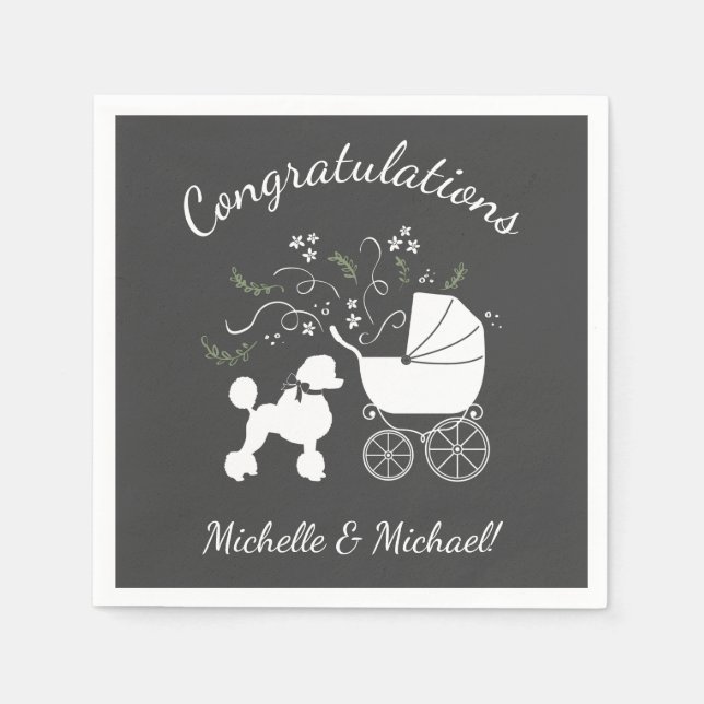 Guardanapo De Papel Poodle Chá de fraldas Cão Cãibras Cinzas Sexo Neut (Frente)