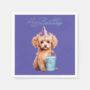 Guardanapo De Papel Poodle Feliz de Aniversário com o Chapéu do Partid