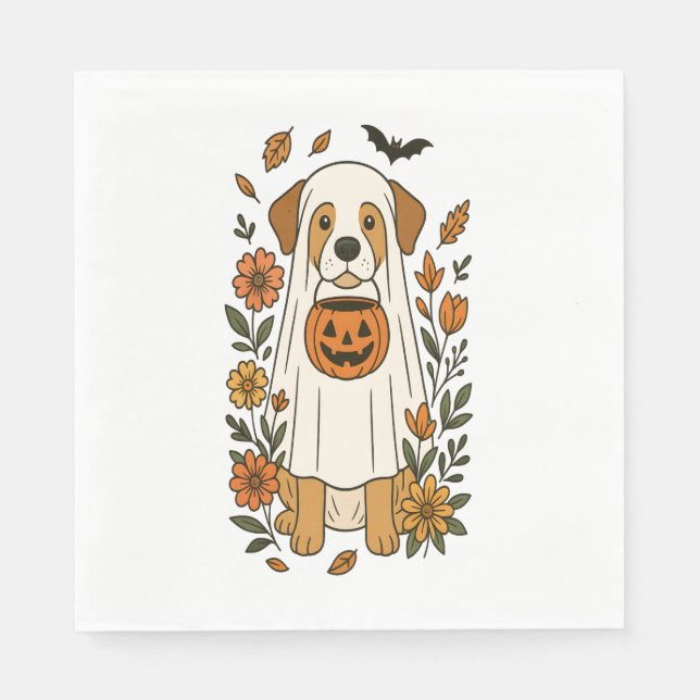 Guardanapo De Papel Poodle Halloween com Flores de Queda (Frente)