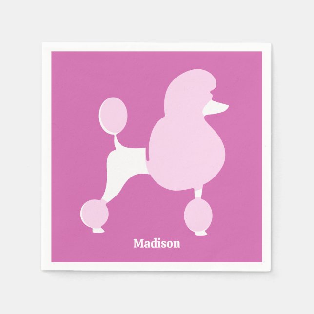Guardanapo De Papel Poodle Rosa de Texto Personalizado (Frente)