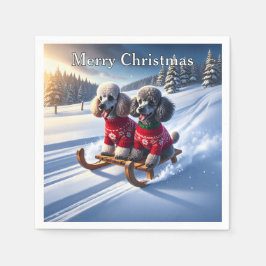 Guardanapo De Papel Poodles Sled Ride Christmas