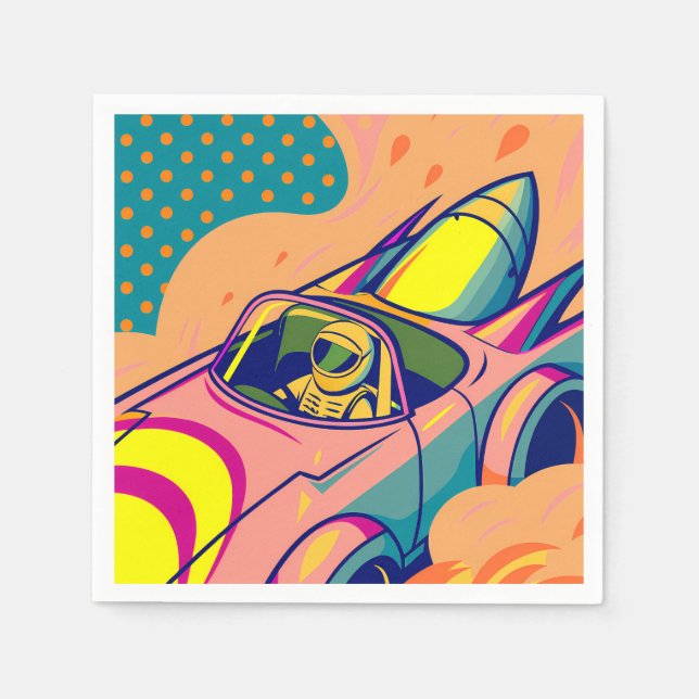 Guardanapo De Papel Pop Art Astronaut Driving Rocket Car (Frente)