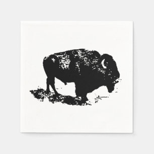 Guardanapo De Papel Pop Art Black White Buffalo Bison Silhouette