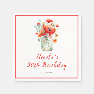 Guardanapo De Papel Poppies vermelhos Mason Jar Birthday