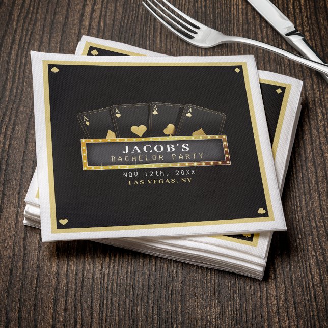 Guardanapo De Papel Pôquer acessa festa de solteiro preto e Dourado (Poker Aces Black & Gold Bachelor Party Napkins
)