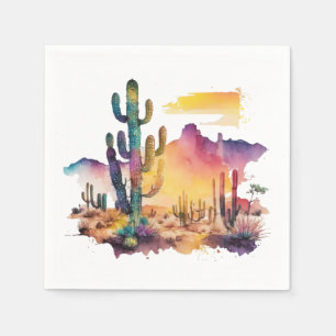 Guardanapo De Papel pôr do sol do deserto com aquarela mexicana