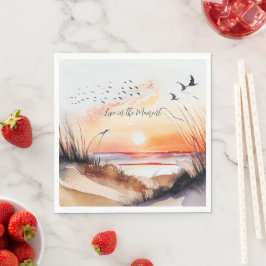 Guardanapo De Papel Pôr do sol na praia com aves