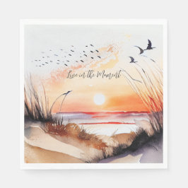 Guardanapo De Papel Pôr do sol na praia com aves