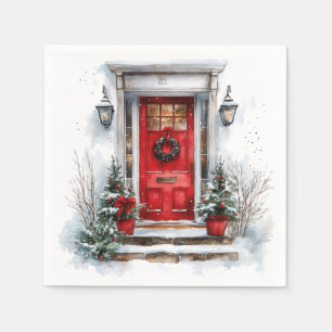 Guardanapo De Papel Porta Vermelha de Boas-Vindas de Natal Tradicional