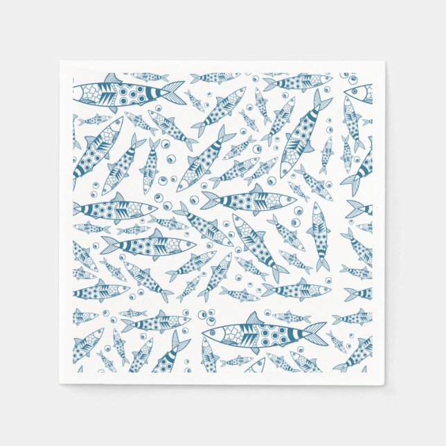 Guardanapo De Papel Português Lisboa Sardinha Padrão Azulejos Branco (Frente)