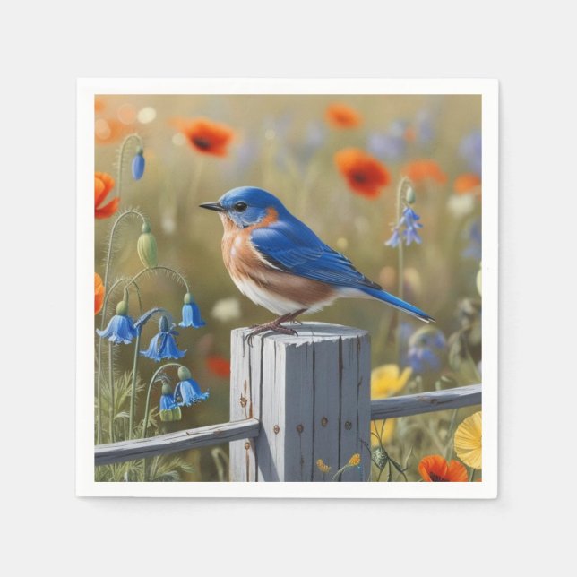 Guardanapo De Papel Pouco Papel Azul Pássaro Napkin (Frente)