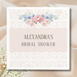 Guardanapo De Papel Pouso de Noiva em Renda Floral Rosa Azul Empoeirad