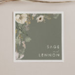 Guardanapo De Papel Prado de Flores Selvagens | Sage Green Wedding<br><div class="desc">Este Prado de Flor Selvagem Branca Sage Green é perfeito para seu casamento simples e elegante. O verde rústico moderno acompanhado pelas flores silvestres de cor aquática minimalistas ajudará a dar vida à sua visão! Este design de flores de ouro bonito, toques de sábio boêmico verde e roxo, com certeza,...</div>