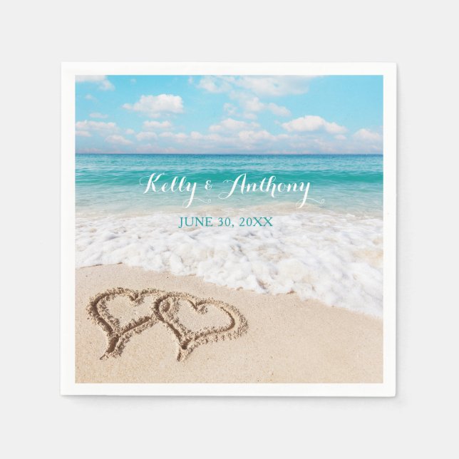 Guardanapo De Papel Praia com Corações na Areia (Frente)