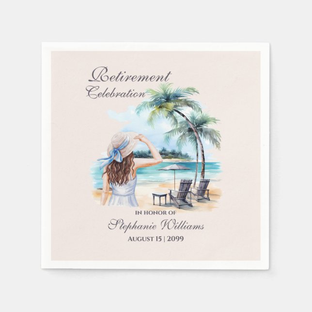 Guardanapo De Papel Praia da Aposentadoria Feminina com Aquarela (Frente)