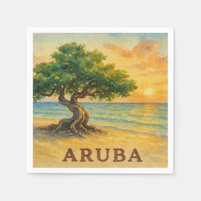 Guardanapo De Papel Praia Eagle Aruba Divi Tree Golden Hour (Frente)