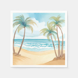Guardanapo De Papel Praia Havaiana | Árvore de Palmeira Aquarela Tropi
