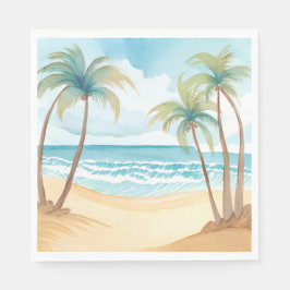 Guardanapo De Papel Praia Havaiana | Árvore de Palmeira Aquarela Tropi