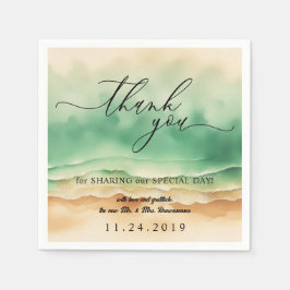 Guardanapo De Papel Praia Oceânica Areia Aquarela Obrigado