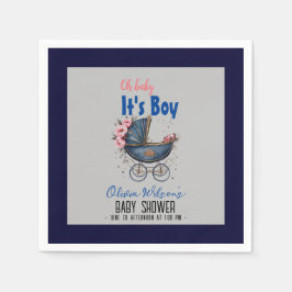 Guardanapo De Papel Pram de aquarela vítrea é chá de fraldas2